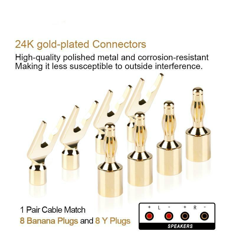 SKW HIFI Audio Cable 6N OCC With Spade+Banana Terminal Audiophile Speaker Cord Audio Cable HiFiGo