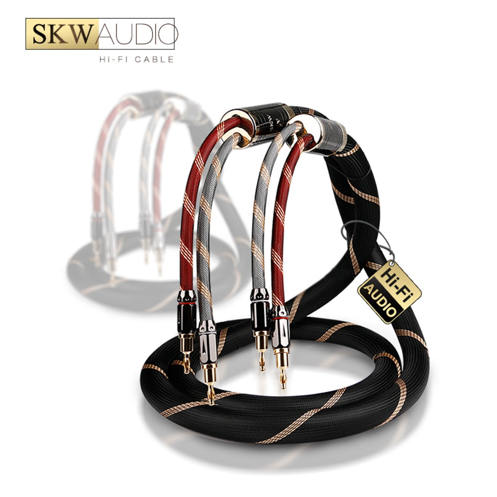 SKW Locking Type Termimal Audiophile HIFI Audio Cable Banana Plug With Lock 6N OCC Copper Cable for Amplifier 1 pair Audio Cable HiFiGo