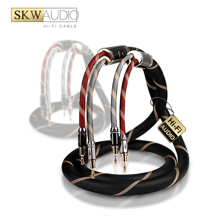 SKW Locking Type Termimal Audiophile HIFI Audio Cable Banana Plug With Lock 6N OCC Copper Cable for Amplifier 1 pair Audio Cable HiFiGo 