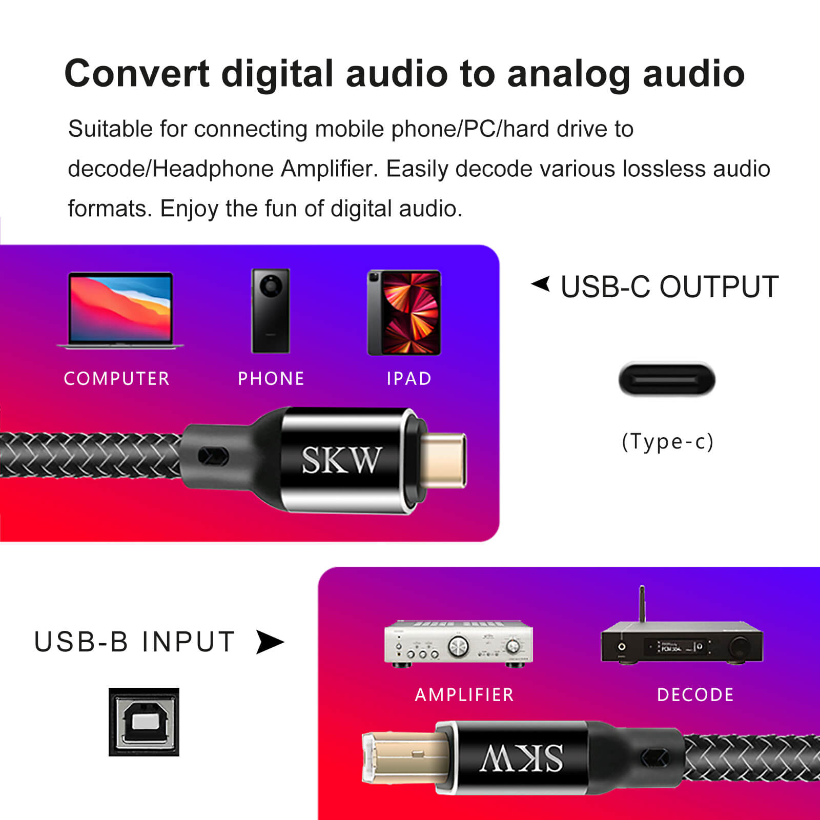 SKW Type-c To USB B Audio Cable HiFiGo
