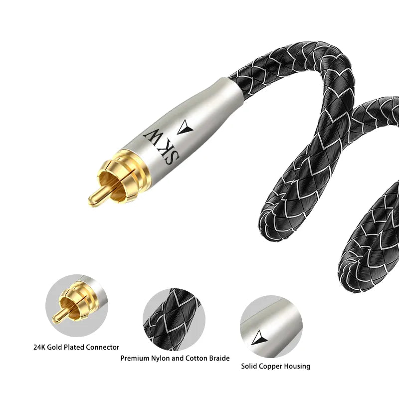 SKW WG20-03 Digital Coaxial SPDIF Audio Cable Silver Plated OCC Conductor RCA Cable Subwoofer Cord HiFiGo