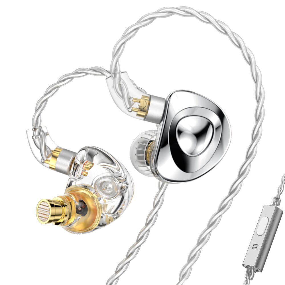 TRN MT4 High-Performance Dual Dynamic HiFi In-Ear Monitors Earphone HiFiGo Silver With Mic
