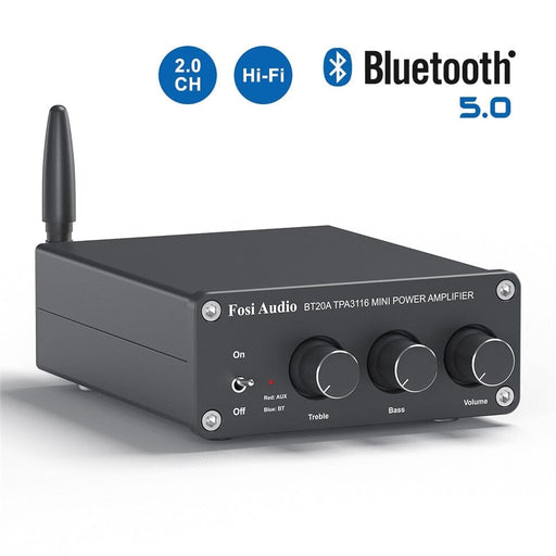 Fosi Audio BT20A Bluetooth 5.0 Max Power Mini HiFi Class D Amplifier HiFiGo BT20A +24V + UK Plug -Black 