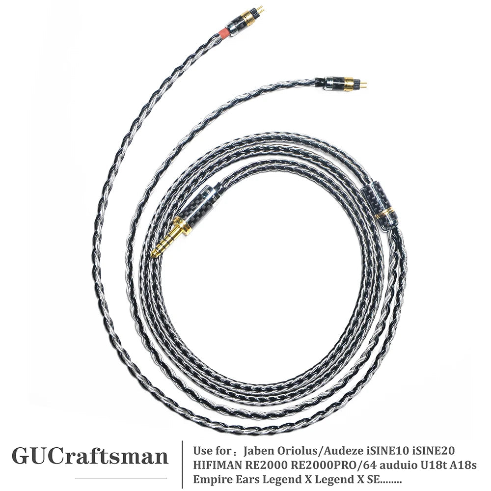 GUCraftsman 0.78mm 2Pin 16 Strands 7N Single Crystal Copper/Silver Mixed Earphone Cable - MMCX Connector HiFiGo 2.5mm Balance Plug 
