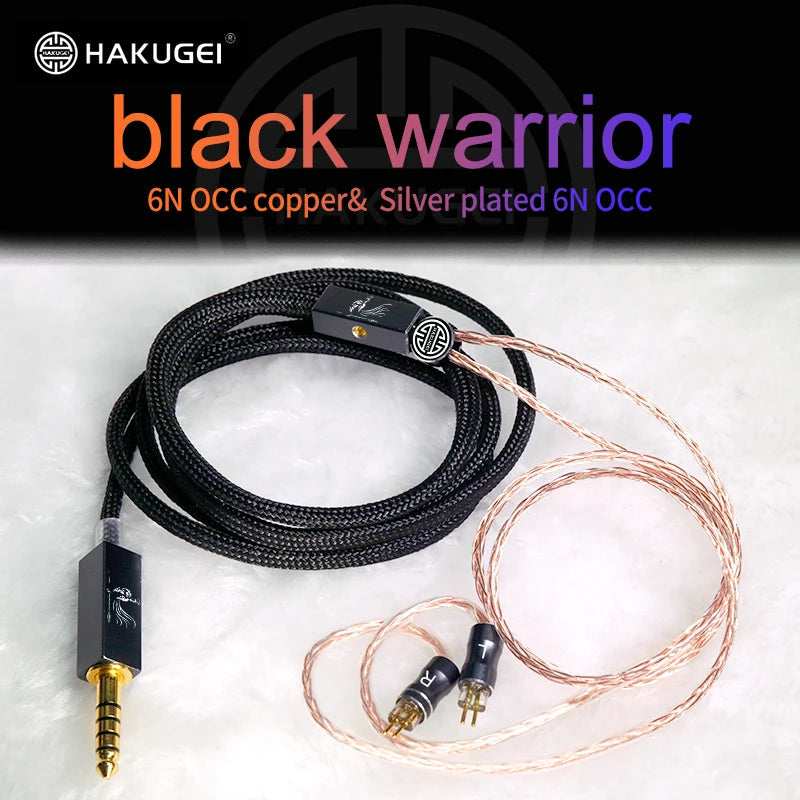 HAKUGEI Black Warrior 6N OCC Copper & Silver Plated Earphone Cable HiFiGo 3.5mm-2 pin 