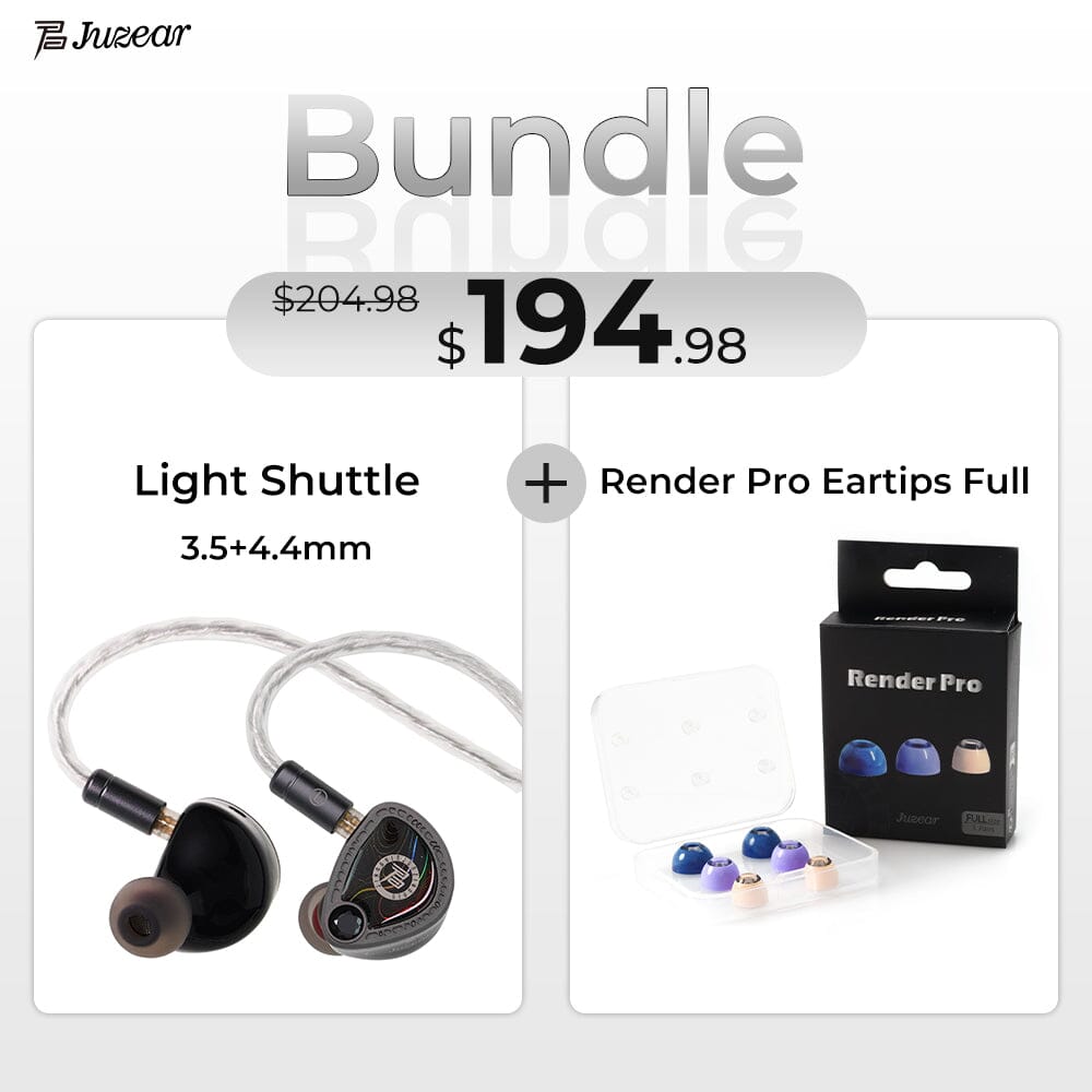 JUZEAR IEM Upgrade Bundle with Render Pro Eartips HiFiGo Light Shuttle 3.5+4.4mm + Render Pro Eartips Full 