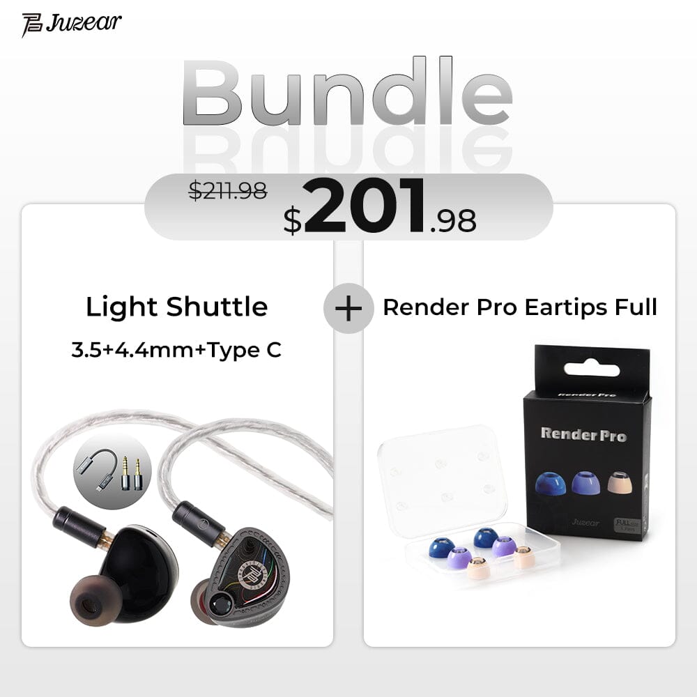 JUZEAR IEM Upgrade Bundle with Render Pro Eartips HiFiGo Light Shuttle 3.5+4.4mm+Type C + Render Pro Eartips Full 