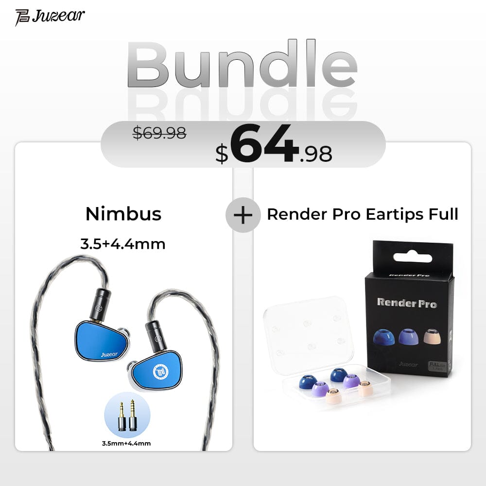 JUZEAR IEM Upgrade Bundle with Render Pro Eartips HiFiGo Nimbus 3.5+4.4mm + Render Pro Eartips Full 
