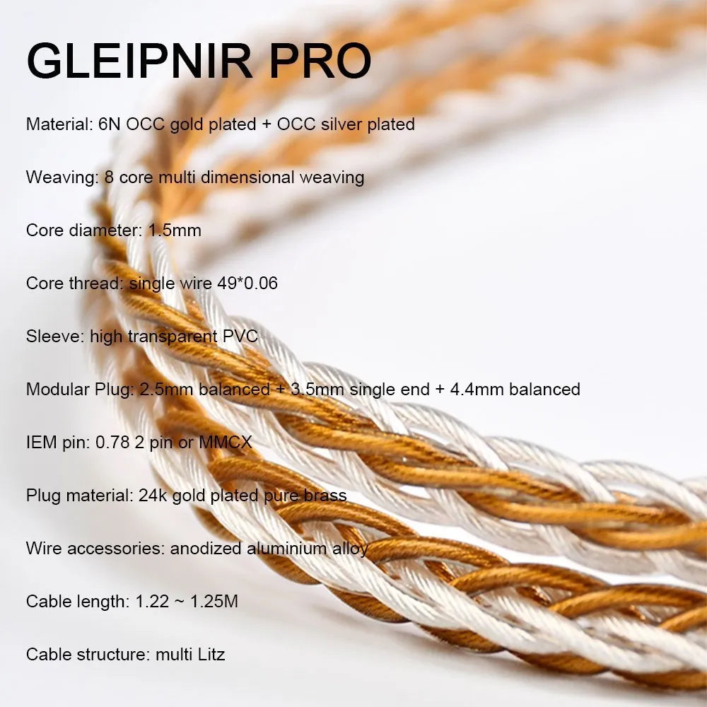 Kinera Gleipnir Pro 6N OCC Gold Plated + Silver Plated Earphone Cable HiFiGo 