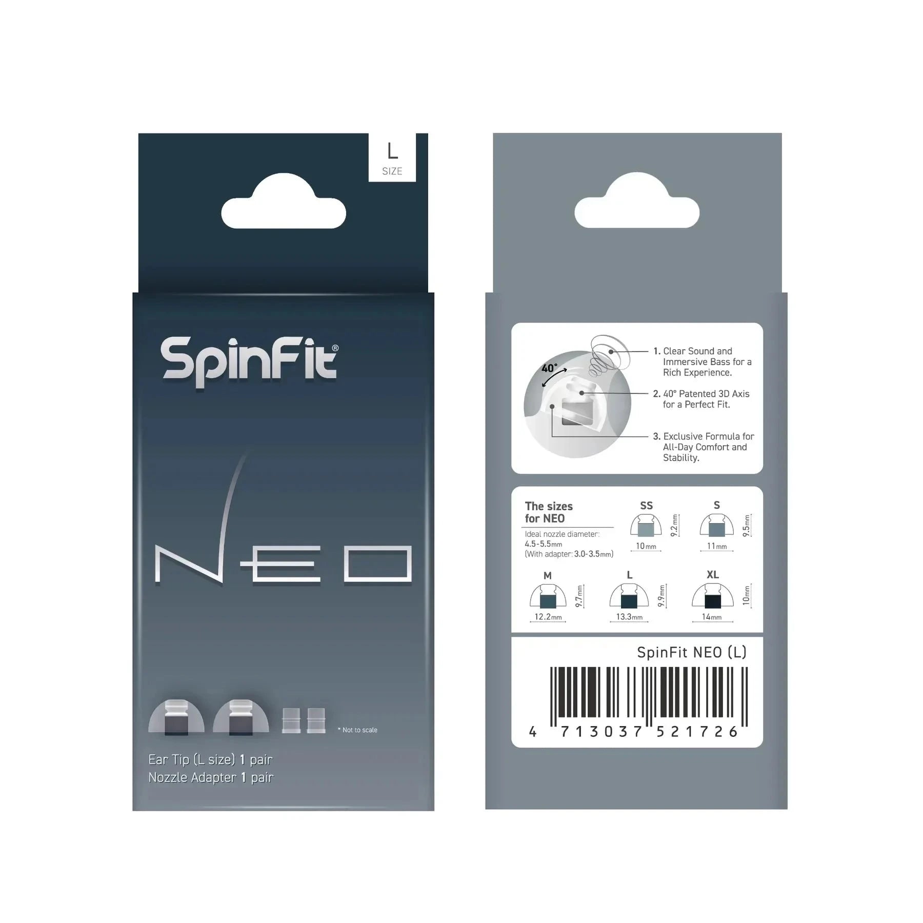 SpinFit NEO Silicone Patented Eartips for 4.5mm-5.5mm Nozzle HiFiGo NEO L 1pair 
