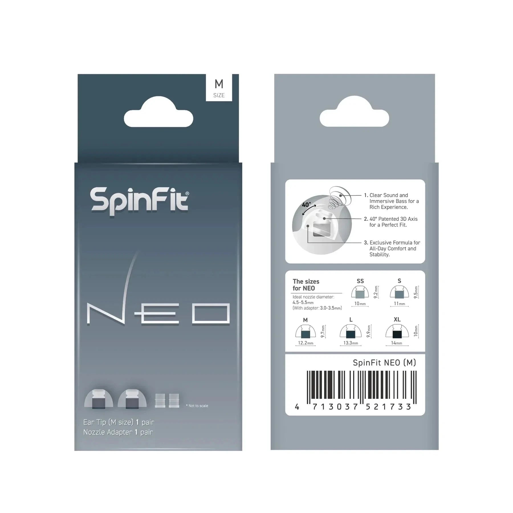 SpinFit NEO Silicone Patented Eartips for 4.5mm-5.5mm Nozzle HiFiGo NEO M 1pair 
