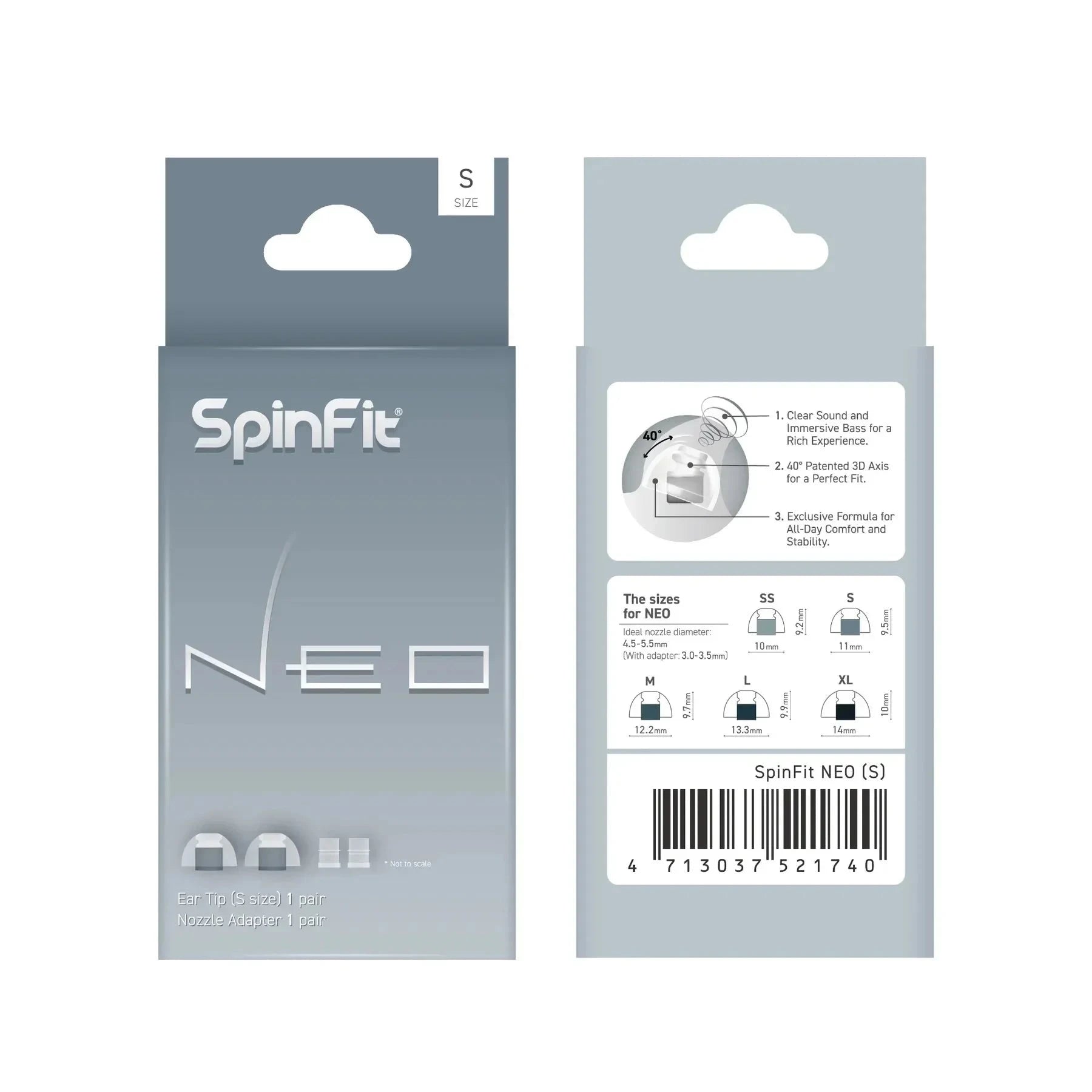 SpinFit NEO Silicone Patented Eartips for 4.5mm-5.5mm Nozzle HiFiGo NEO S 1pair 