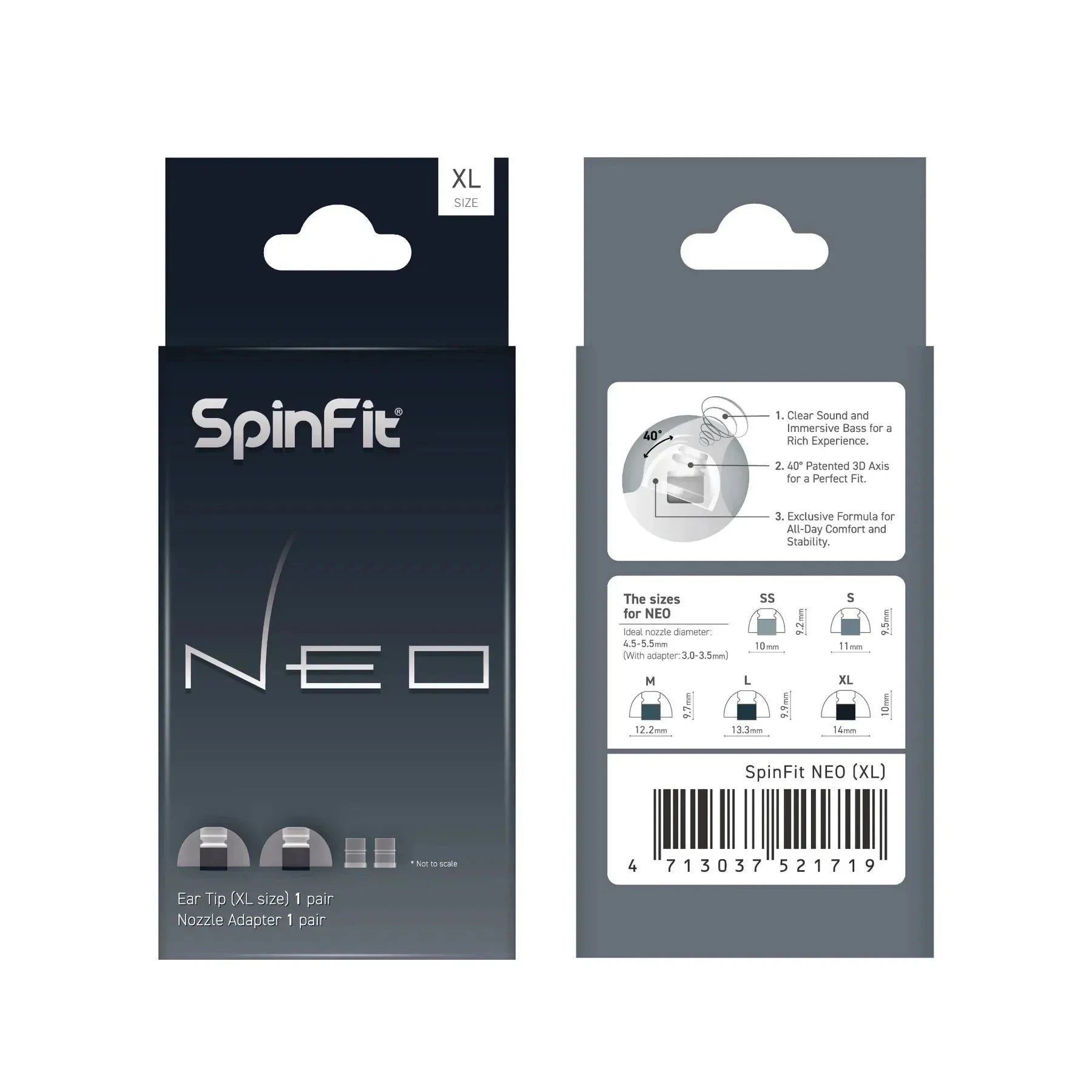 SpinFit NEO Silicone Patented Eartips for 4.5mm-5.5mm Nozzle HiFiGo NEO XL 1pair 