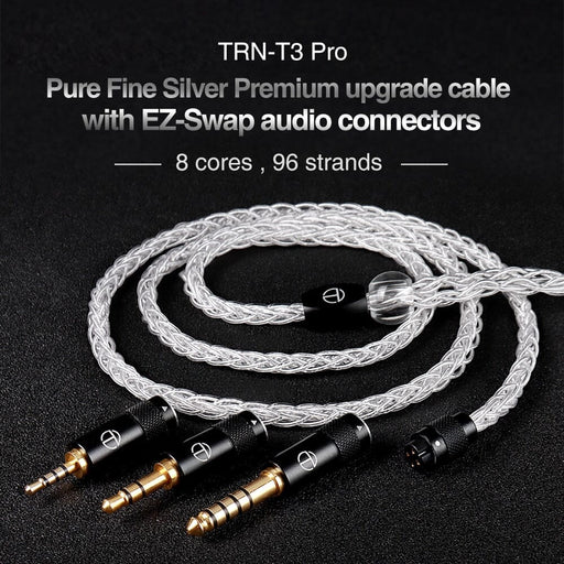TRN T3 PRO 8 Core Pure Silver Upgraded Earphones Cable For TRN VX PRO BAX MT1 PRO HiFiGo 