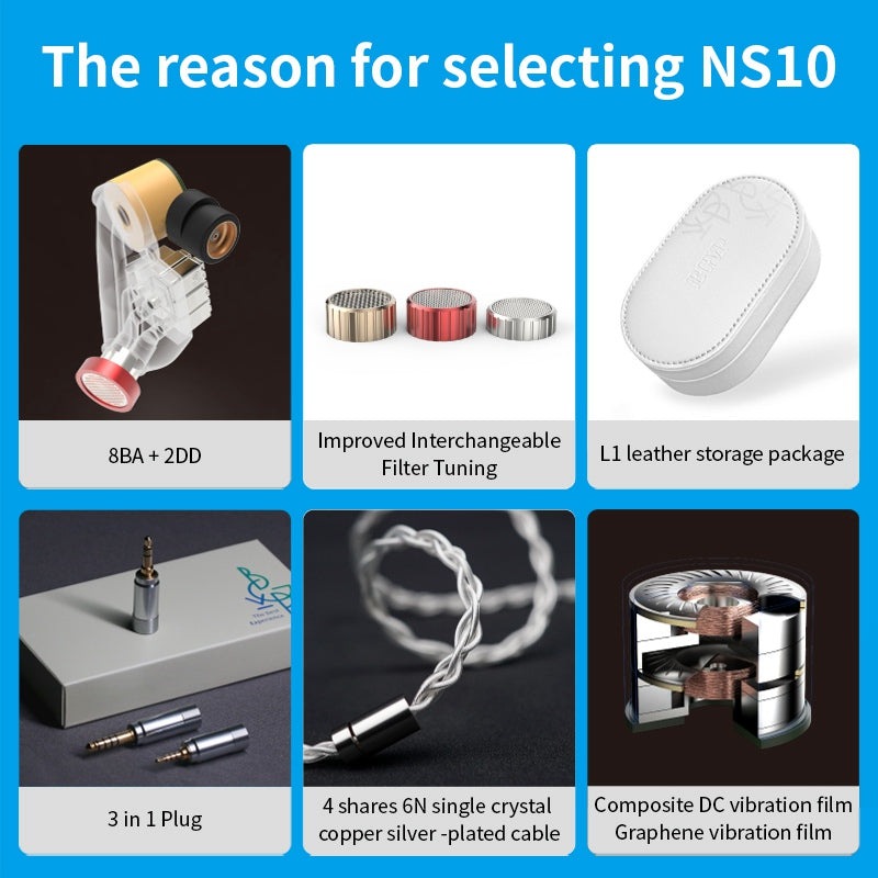 BGVP NS10 8BA+2DD Hybrid Driver In-Ear Monitors IEMs HiFiGo 