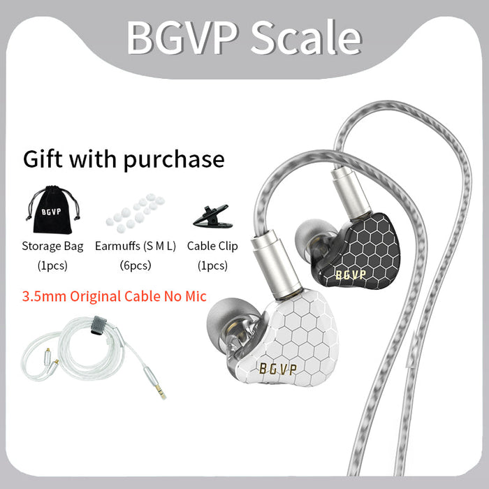 BGVP Scale Dual Dynamic Circle In-Ear Monitors HiFiGo No Mic Black+White 