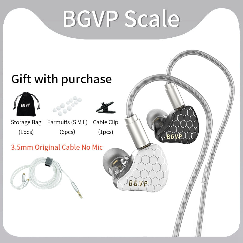 BGVP Scale Pro 1DD + 1BA Hybrid Driver In-Ear Monitors HiFiGo Mic White+Black 