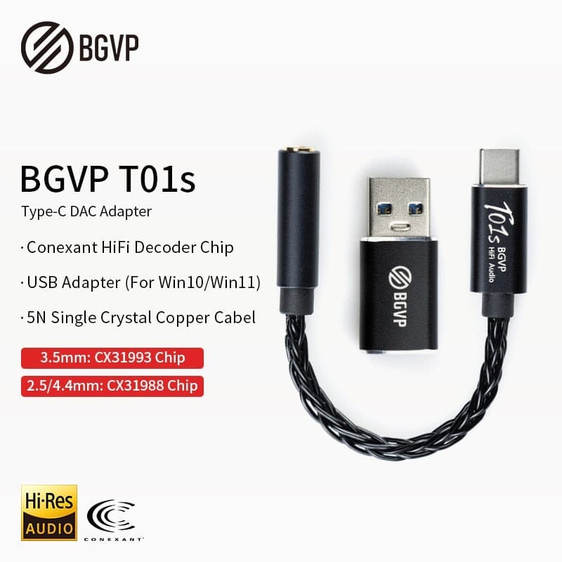 BGVP T01s Dac Decoding Audio HiFi Earphone Amplifier USB Type-C To 2.5/3.5/4.4 / Lightning To 3.5 HiFiGo 