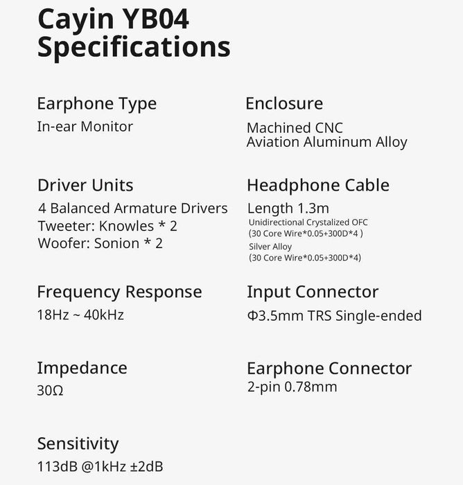 Cayin YB04 in-Ear Monitor with Four Balanced Armature Drivers Earphone HiFiGo 