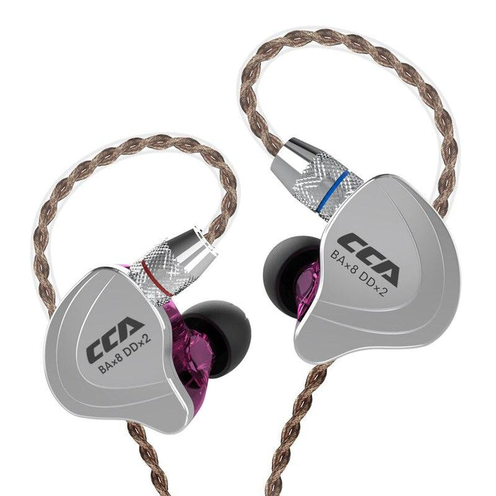 CCA C10 4BA+1DD Hybrid In Ear Earphone HiFiGo purple no mic 