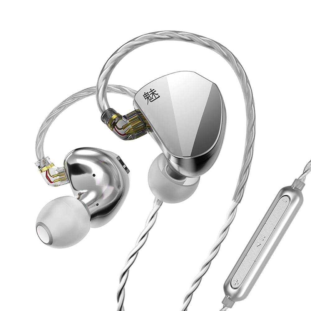 CVJ Mei 1DD + 2BA Knowles Balanced Armature Hybrid In-Ear Earphone Earphone HiFiGo Silver-With Mic 