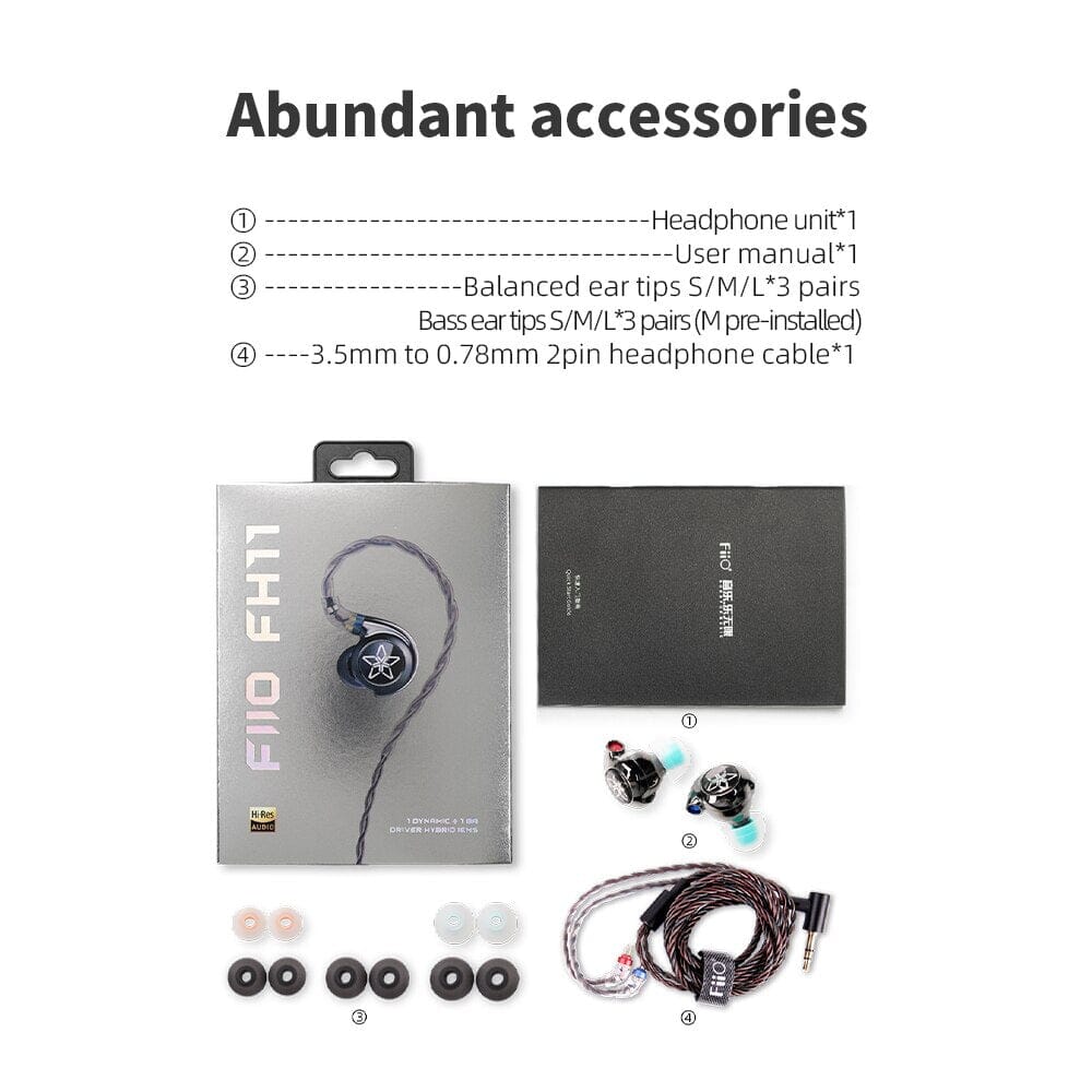 FiiO FH11 1DD + 1BA Hybrid In-Ear Monitors Earphone HiFiGo 