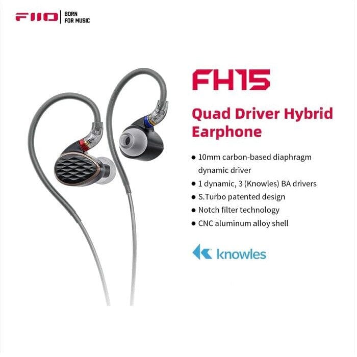 FiiO FH15 1DD + 3 BA Hybrid Technology In-Ear Earphone With 3.5mm/4.4mm MMCX Cable Earphone HiFiGo 