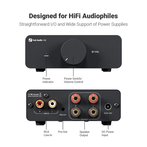 Fosi Audio V3 300W x2 TPA3255 Class D Stereo Power Amplifier HiFiGo 