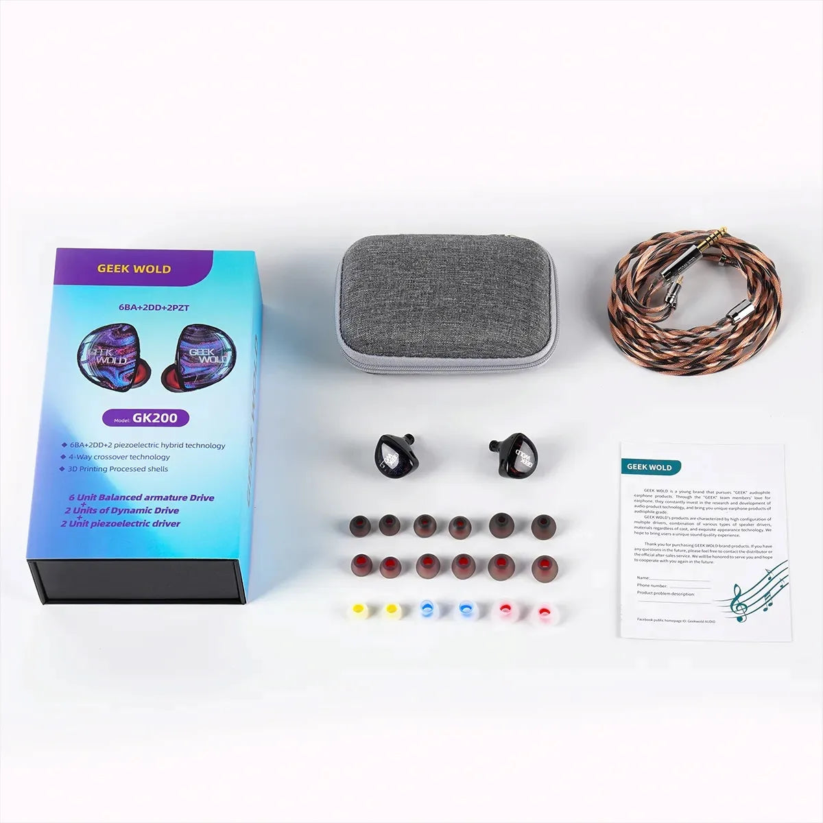 Geek Wold GK200 6BA+2DD+2PZT Hybrid Driver In-Ear Monitor HiFiGo 