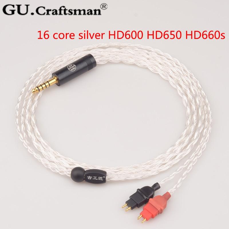 GUCraftsman 2.5/4.4mm Balance 16 core silver 4Pin XLR hd600 hd650 hd660s Headphone cables HiFiGo 