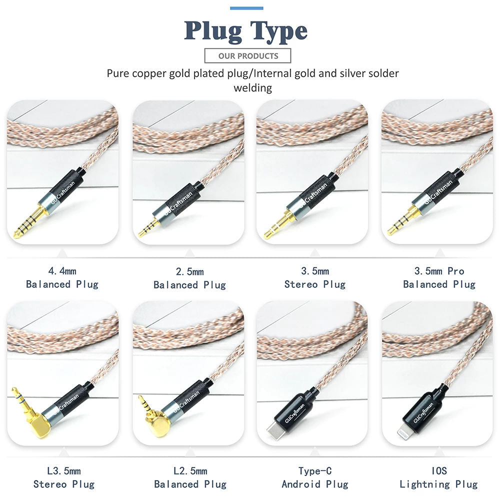 GUCraftsman 5N OFC Copper+Graphen Earphone Cables For W40 W60 W80 AMpro10 AMpro20 AMpro30 UM30PRO UM50 UM50PRO HiFiGo 