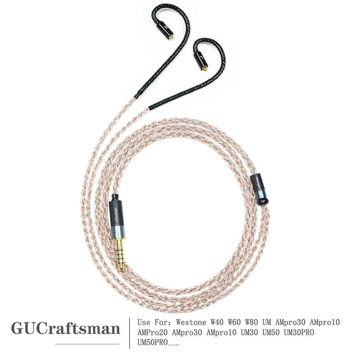 GUCraftsman 5N OFC Copper+Graphen Earphone Cables For W40 W60 W80 AMpro10 AMpro20 AMpro30 UM30PRO UM50 UM50PRO HiFiGo 
