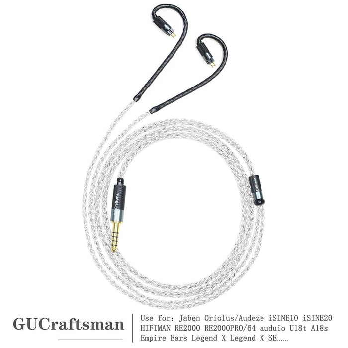 GUCraftsman 5N OFC Silver Plated+Graphene 0.78mm Earphone Cables For 64audio A12t/U12 A18 TIA Oriolus RE2000 iSINE20 Earphone Cable HiFiGo 
