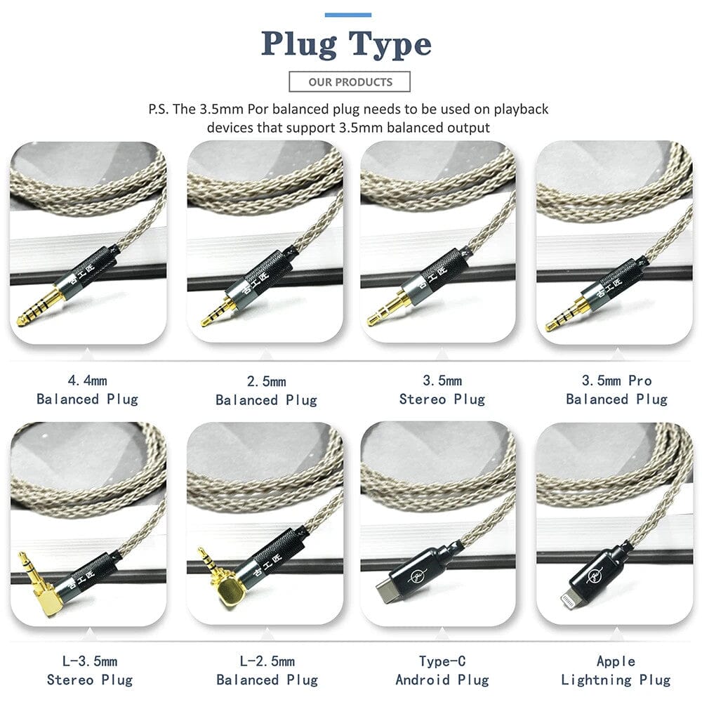 GUCraftsman 6N Silver 8-Core HiFi Balance Headphone Cable For