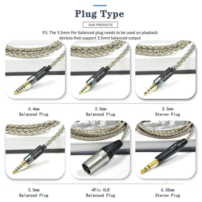 GUcraftsman 6N Silver Upgrade Cable for SHURE SRH1440 SRH1540 SRH1840 HiFiGo 