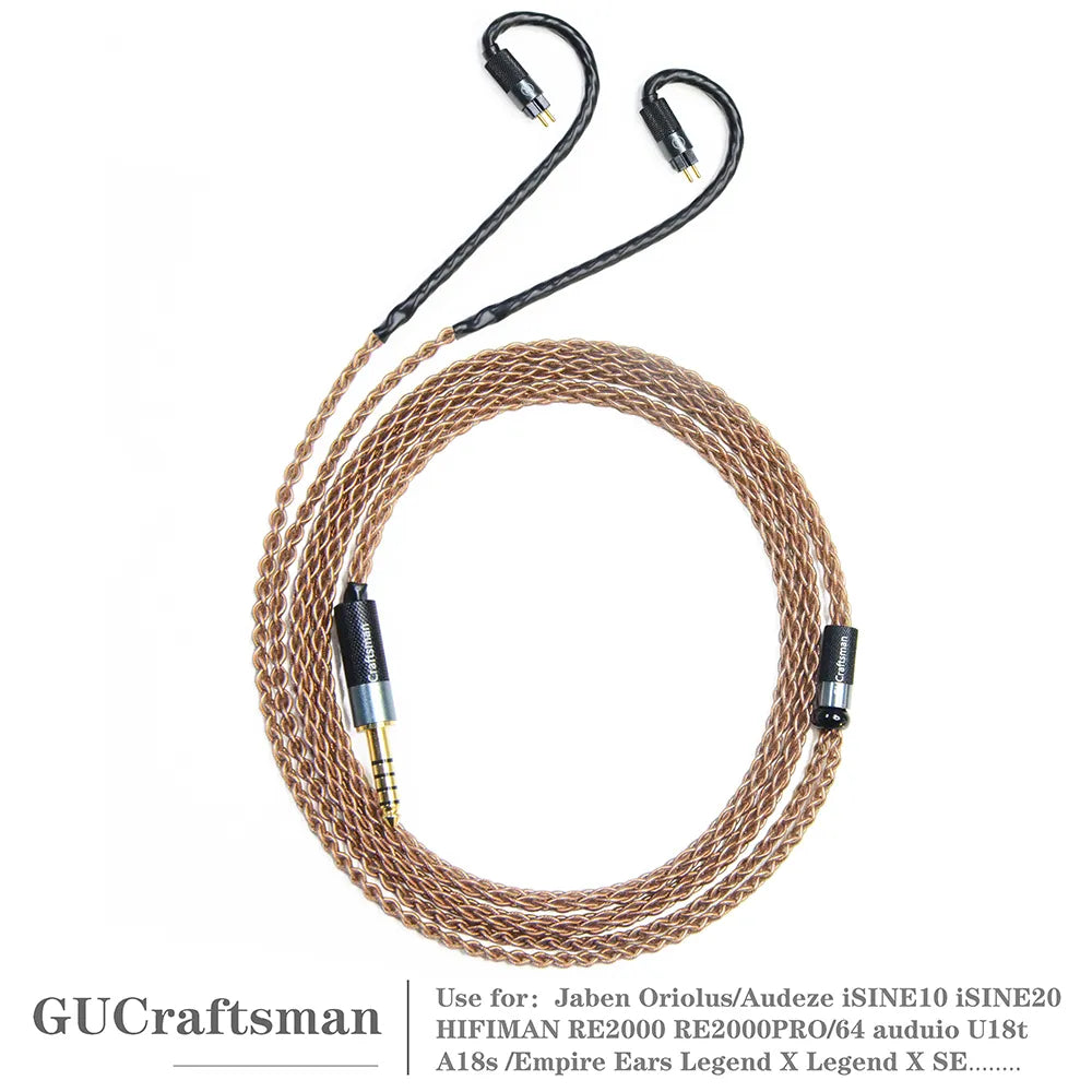 GUCraftsman 6N Single Crystal Copper 0.78mm Earphone Cables For 64audio A12t/U12 A18 TIA Oriolus RE2000PRO iSINE20 HiFiGo 