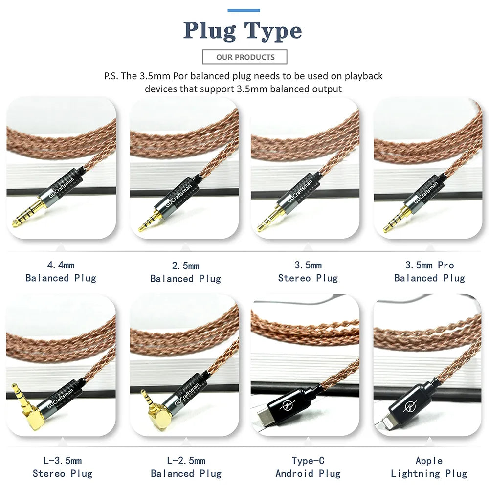 GUCraftsman 6N Single Crystal Copper Earphone Cables For SENNHEISER IE8 IE8i IE80 IE80S HiFiGo 