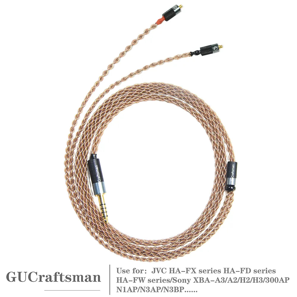 GUCraftsman 6N Single Crystal Copper Earphone Cables For Sony XBA-300AP/N3AP/N3BP JVC FX series/FD series/FW series HiFiGo 