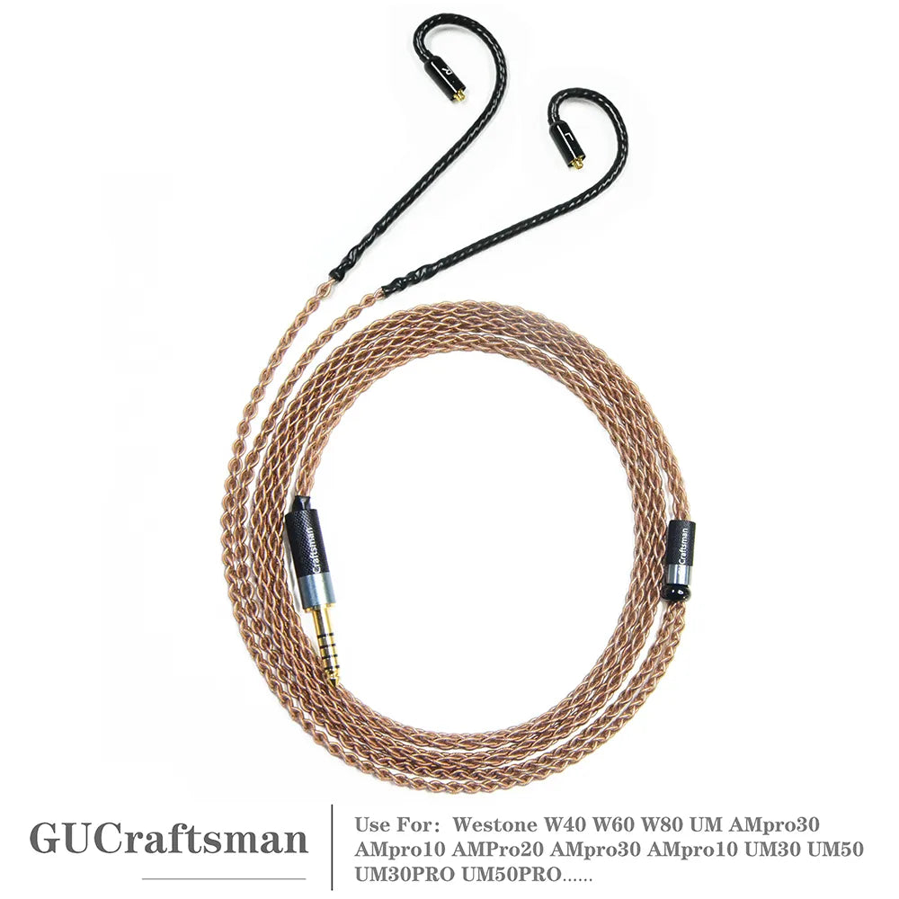 GUCraftsman 6N Single Crystal Copper Earphone Cables For W40 W60 W80 AMpro10 AMpro20 AMpro30 UM30PRO UM50 UM50PRO HiFiGo 