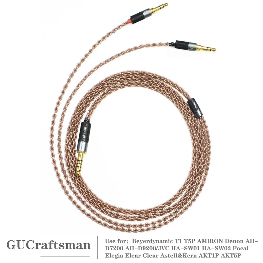 GUCraftsman 6N Single Crystal Copper Headphone Cable For Beyerdynamic T1 T5 2nd Amiron Clear Elear Elegia AH-D9200 AKT5P HA-SW02 HiFiGo 