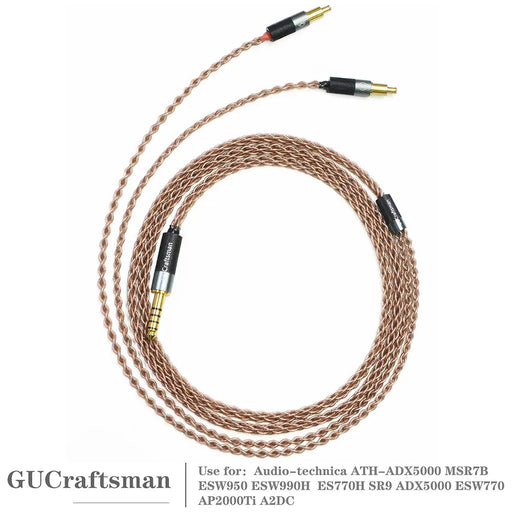 GUCraftsman 6N Single Crystal Copper Headphone Cables For Audio-technica ATH-ADX5000 MSR7B ESW950 ESW990H ES770H AP2000Ti A2DC HiFiGo 
