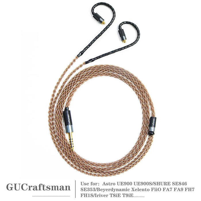 GUCraftsman 6N Single Crystal Copper MMCX Earphone Cables For SHURE SE846 Xelento Remote T8iE T9iE DK3001Pro UE900S HiFiGo 