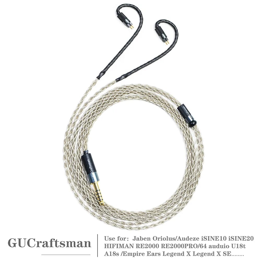 GUCraftsman 6N Single Crystal Silver 0.78mm Earphone Cables For A12t/U12 A18 TIA Oriolus RE2000PRO iSINE20 HiFiGo 