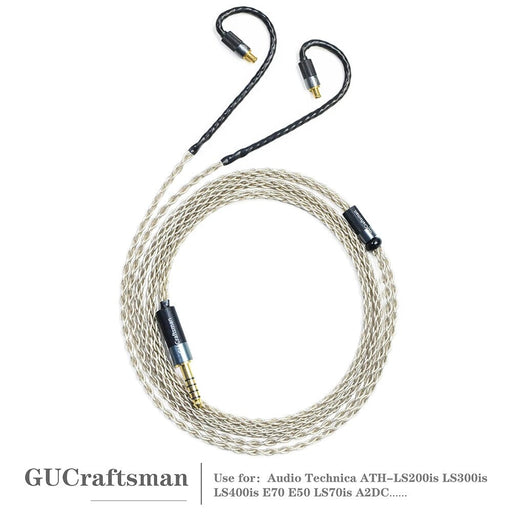 GUCraftsman 6N Single Crystal Silver Earphone Cable For Audio Techni ATH-LS200is LS300is LS400is E70 E50 LS70is A2DC HiFiGo 