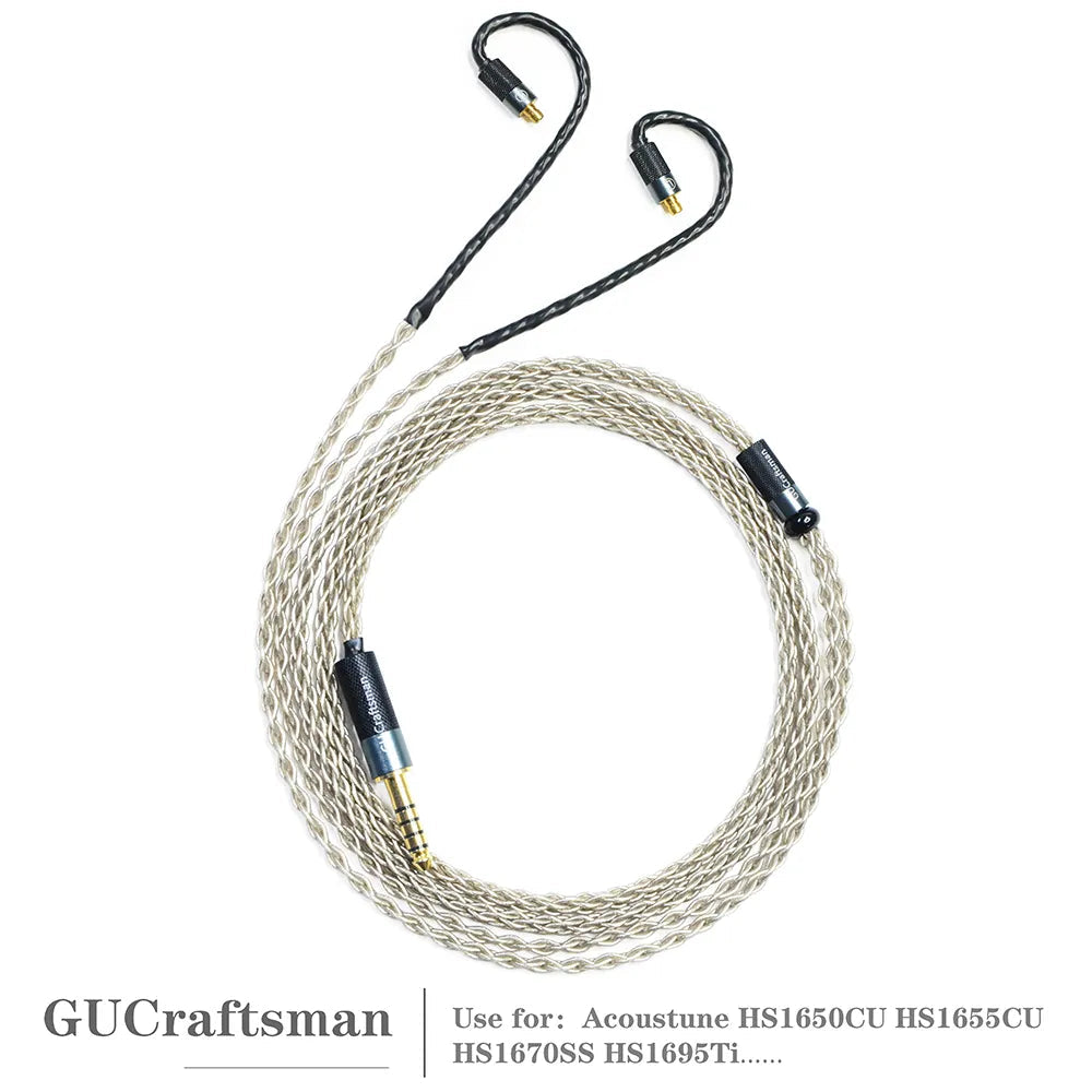 GUCraftsman 6N Single Crystal Silver Earphone Cables For Acoustune HS1650CU HS1655CU HS1670SS HS1695Ti HiFiGo 