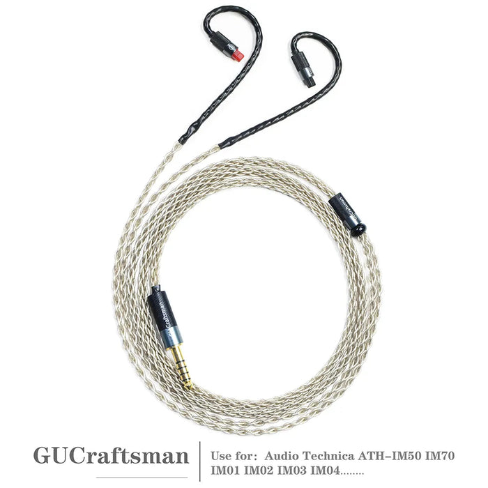 GUCraftsman 6N Single Crystal Silver Earphone Cables For Audio Technica ATH-IM50 IM70 IM01 IM02 IM03 IM04 HiFiGo 