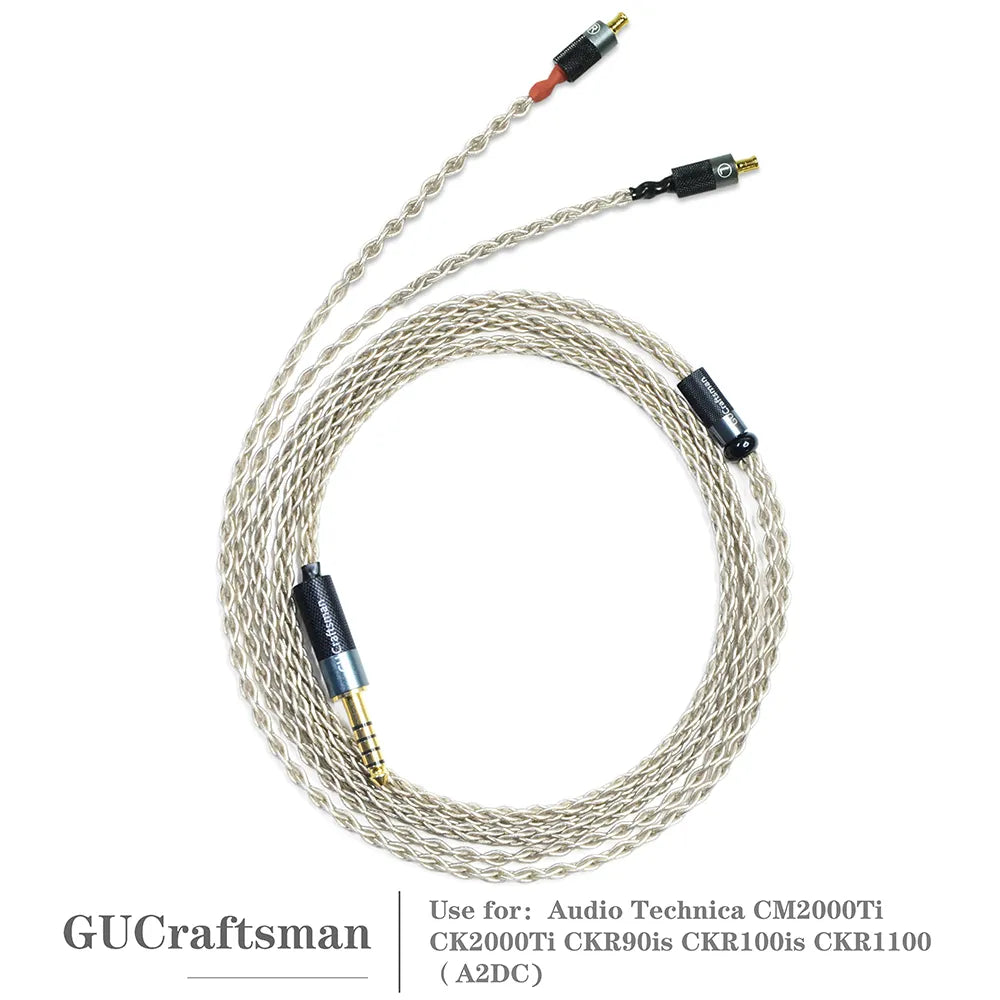 GUCraftsman 6N Single Crystal Silver Earphone Cables For Audio Technica CM2000Ti CK2000Ti CKR90is CKR100is CKR1100 HiFiGo 
