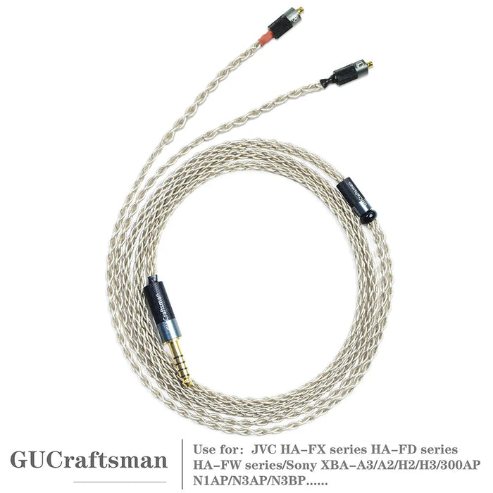 GUCraftsman 6N Single Crystal Silver Earphone Cables For Sony XBA-300AP/N3AP/N3BP JVC FX series/FD series/FW series HiFiGo 