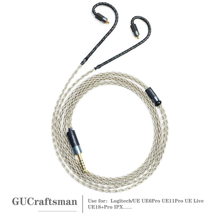 GUCraftsman 6N Single Crystal Silver Earphone Replacement Cables For Logitech/UE UE6Pro UE11Pro UE Live UE18+Pro IPX HiFiGo 