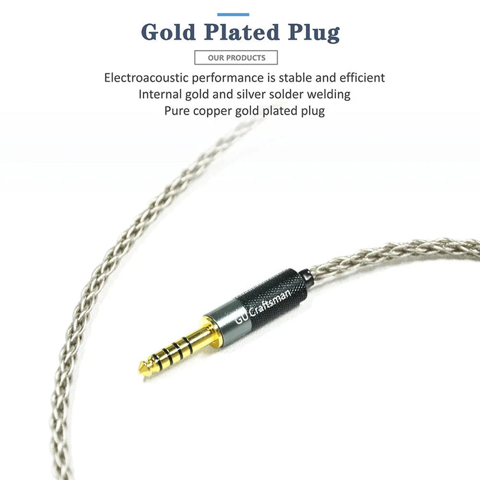 GUCraftsman 6N Single Crystal Silver Headphone Cables For Audio-technica ATH-ADX5000 MSR7B ESW950 ESW990H ES770H AP2000Ti A2DC HiFiGo 